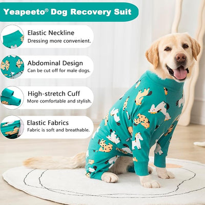 Dog Recovery Suit After Surgery Female Male, Medium Large Dog Neuter Shirt Cone Alternatives Prevent Licking Surgical Onesies (Green Pony, 6XL)