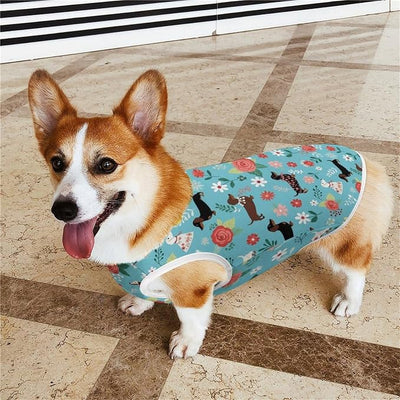 Sun Protection Dog Sleeveless Tank Top Cute Dachshund Dog Floral, Stretchy Breathable Pet Shirts for Small Medium Dogs, X-Large