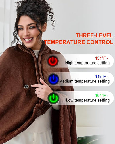 Portable Cordless Heated Blanket, Wearable Electric Blanket with, (Battery Not Included)，USB Heated Shawl