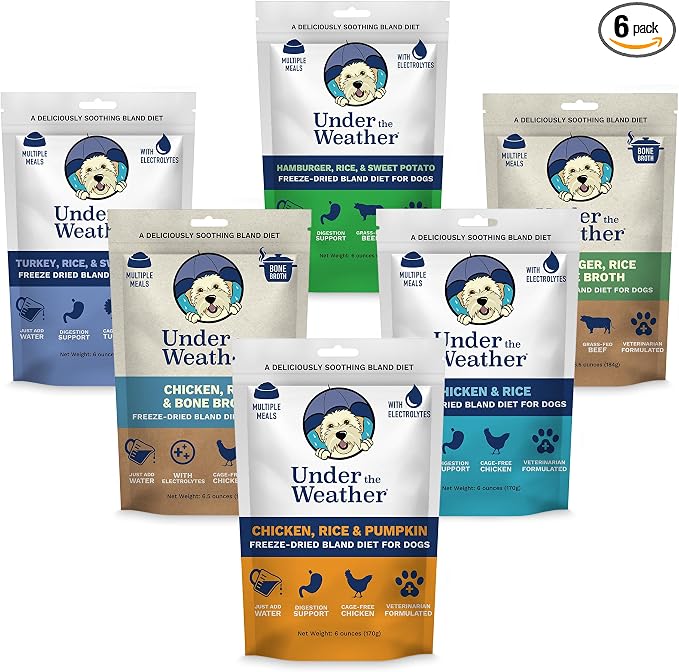 Bland Diet for Dogs | Easy to Digest for Sick Dogs | Always Be Ready | Contains Electrolytes - All Natural Freeze Dried 100% Human Grade Meats | 6 Pack - Multiflavor - 6oz