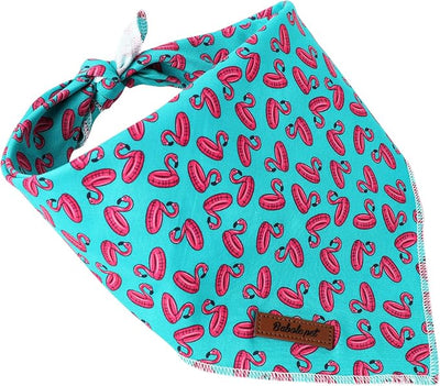 Summer Dog Bandanas Boy Turquoise Flamingo Cotton Washable Comfortable Triangle Dog Scarf Adjustable Pet Bib Kerchief for Small Medium Large Dogs L