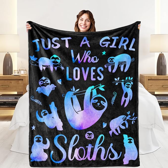 Sloth Gifts for Women Girls Boys, Cozy Soft Fleece Throw Blanket for Bed Couch Travel Car Seat, Birthday Gifts for Moms from Daughter Son Mothers Day Christmas, Room Home Decor 60" x 50"