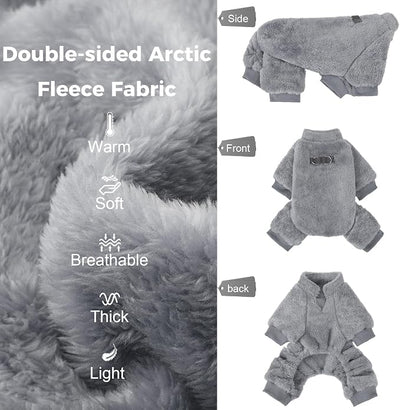 PAWCHIE Dog Fuzzy Velvet Pajamas,Dog Sweater Winter Cloth for Small Dogs Cat,Boy Girl,Pet Jumpsuit, Doggy Apparel for Teacup Yorkie Chihuahua,Grey,SM