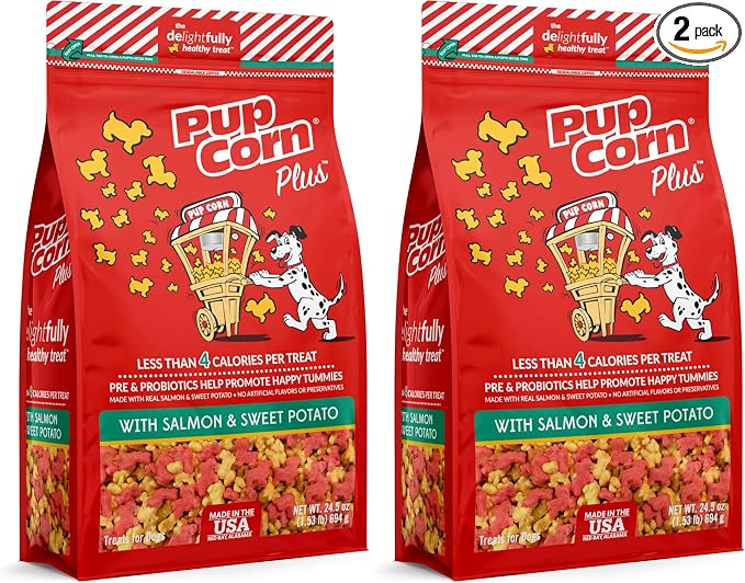 Puffed Dog Treats with Prebiotics and Probiotics - Salmon & Sweet Potato (24oz) - Made in USA (Pack of 2)