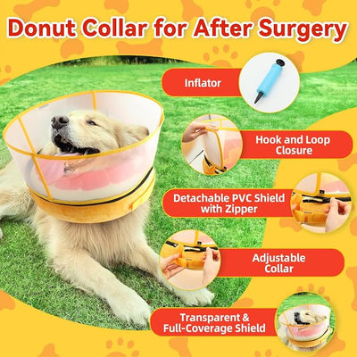Upgraded Inflatable Dog Cone Collar with Transparent Anti-Licking Shield, Adjustable Elizabethan Collar for Medium Large Dogs, 2-in-1 Design with Detachable Shield and Soft Padding (XL, Grapefruit)