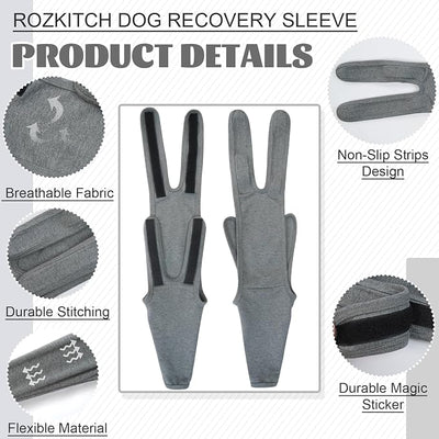 ROZKITCH Dog Wound Care for Front Right Left Leg, Pet Prevent Licking Wound Elbow Knee Protector, Dog Recovery Suit Cone Collar Alternative for Sprain ACL CCL Arthritis Joint Care Grey 2XL