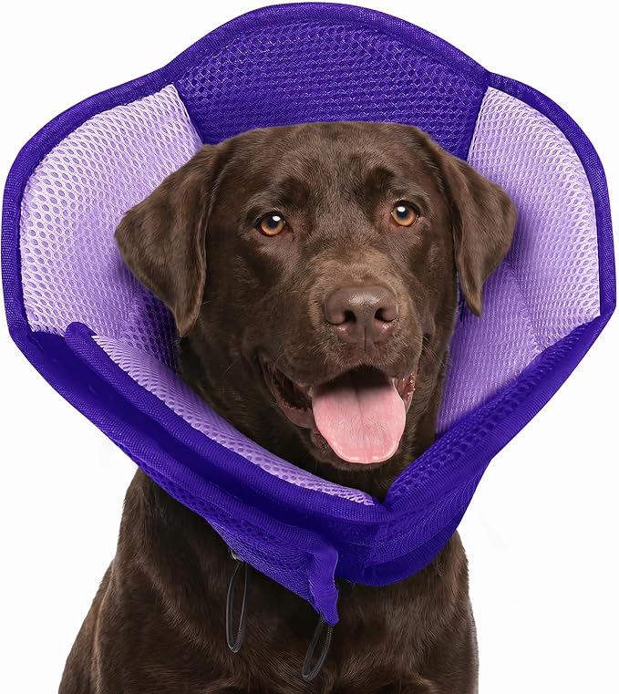 Large Dog Cone - Adjustable Dog Cone to Stop Licking, Foldable Extra Large Cones Dogs for Wound Healing, Pet Elizabethan Cones Collar After Surgery, XL Fabric Pet Neck Collar, Purple X-Large