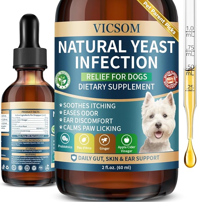 Natural Dog Yeast Infection Treatment for Dogs, Itchy Skin & Ear Treatment Natural Support Allergy Relief, Dog Yeast Infection Relief, Support Irritation, Itching & Inflammation 60ml