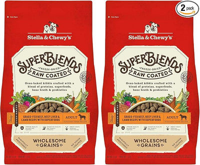 Stella & Chewy's SuperBlends Raw Coated Wholesome Grains Grass-Fed Beef, Beef Liver & Lamb Recipe with Superfoods, 3.5 lb. Bag (Pack of 2)