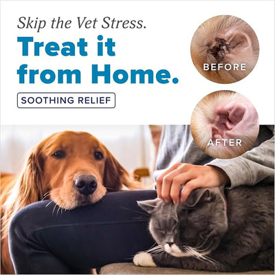 TropiClean HomeVet Dog Ear Cleaner, Ear Mite Treatment for Cats & Dogs, Ear Cleaning Solution Rinses on Contact, USA Made, 2 oz