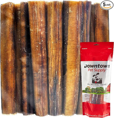 Downtown Pet Supply Jumbo Bully Sticks for Dogs - Natural Beef Chews, Low-Odor & Rawhide-Free, Long Lasting Dog Treats for Aggressive Chewers - Healthy, Safe & Delicious Chews Dogs Love (12" 5 Pack)