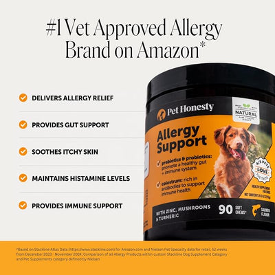 Dog Allergy Relief Immunity Chews - Paw Licking, Itching & Seasonal Allergies - with Colostrum, Probiotics, Turmeric & Salmon Oil - Vet Recommended Anti-Itch Supplement for Dogs (Salmon, 90 Ct)