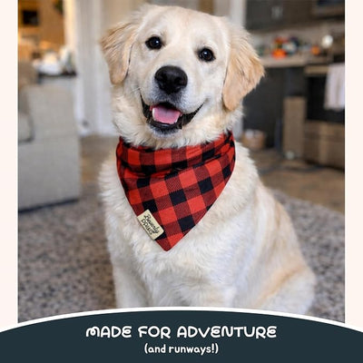 Snap-On Dog Bandana for Small Medium Large Pets, Dogs Cats Adjustable Handkerchief Scarf for Girl & Boy, Funny Cute Puppy Apparel & Accessories (Red N Black, Medium)