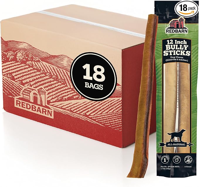 Pet Products 12" Bully Sticks Pet Chew Treat, 2-Count, Pack of 18