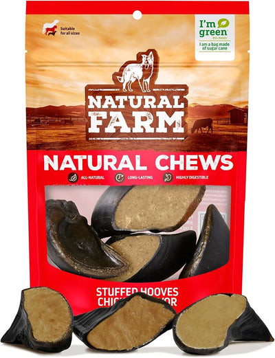 Natural Farm Chicken Filled Cow Hooves for Dogs (4-Pack), Long-Lasting Natural Hoof Beef Bone Treats, Best for Small, Medium & Large Dogs