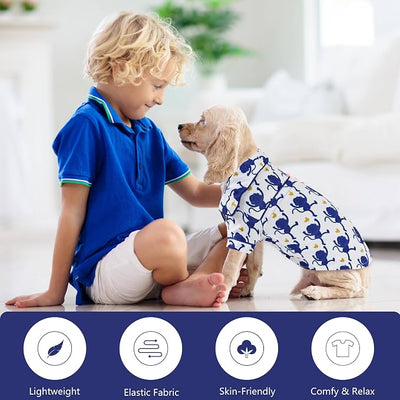 Dog Shirts for Small Dogs Puppy Pajamas Cute Pet Clothes Soft Button Down T Shirt Summer Outfit (Blue Monkey, L)