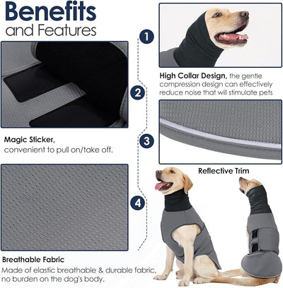 AOFITEE Extra-Large Dog Anxiety Vest, Thunder Jacket for Dogs Anxiety, Breathable Pets Calming Shirt for Fireworks, Thunder, Travel, Separation, Anti-Anxiety Pet Calming Vest with Collar, XXXL