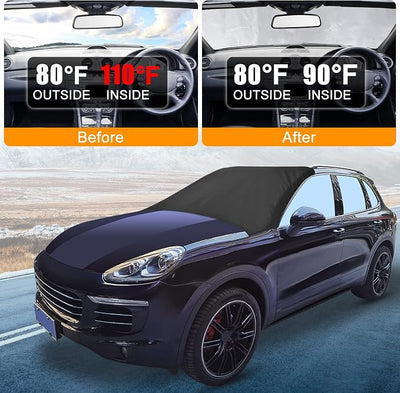 X AUTOHAUX 210T Magnetic Auto Car Snow Windshield Cover Frost Ice Guard Sun Shade Waterproof Windshield Protector for Most Vehicle Truck Van SUV 85.2X 49.2 Inches