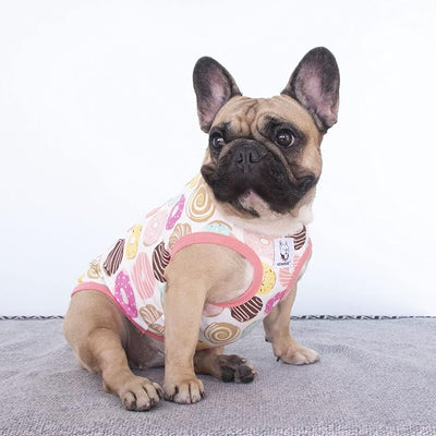 iChoue 100% Breathable Cotton English Bulldog Halloween Cartoon T Shirts Cute Clothes for Medium Large Dogs Vest Tank Tops Terrier Pitbull Donuts - XLarge