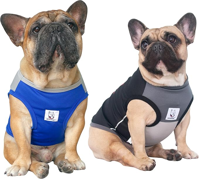 iChoue 2pcs French Bulldog Summer Cooling Shirt for Dogs UV Sun Protection Vest Sleeveless Breathable Tank Top English Pug Black Blue Grey - Medium