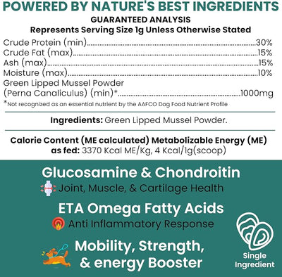 Green Lipped Mussel for Dogs - 6 oz of Green Lipped Mussel Powder for Dogs - Good for Joint and Ligament Health - Made in the USA