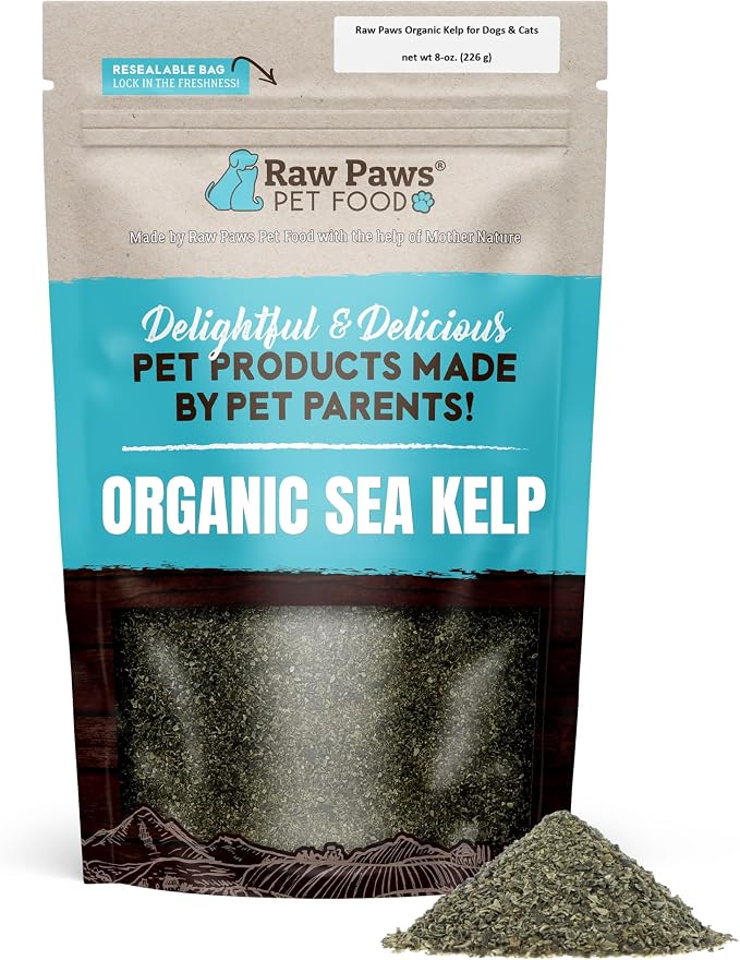 Raw Paws Organic Kelp Powder for Dogs & Cats (8-Ounce) - Supports Thyroid, Digestive & Immune Health - Dried Sea Kelp for Dogs - Seaweed Powder Supplement | Dried Sea Kelp for Dogs - Dental Plaque & Tartar Support - Digestive Health - Immune Support -...