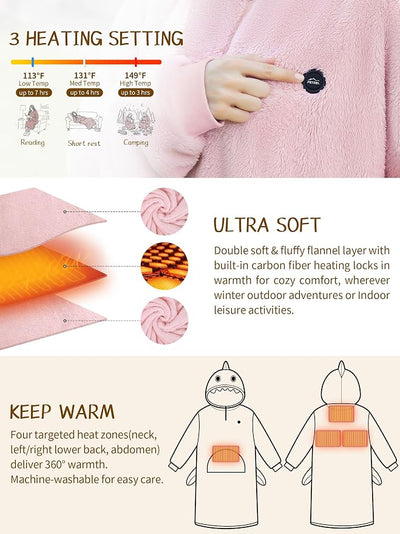 Wearable Heated Blanket Hoodie with 16000 mAh Battery,Cordless Heating Throw,Electric Shawl Robe with Sleeves,Gift for Family