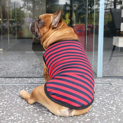iChoue English Bulldog 100% Breathable Cotton Striped T Shirts Halloween Vest Clothes for Medium Dogs Tank Tops French Frenchie Pug Boston Terrier Pitbull Red Blue Stripes - XXLarge