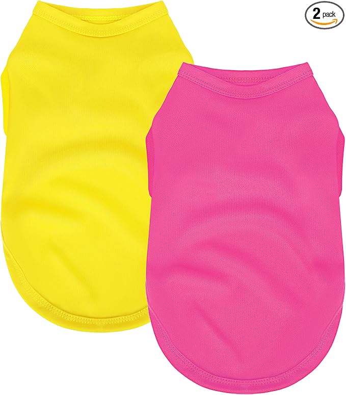 2 Pack Solid Color Dog Shirts - Lightweight, Quick Dry, Breathable Pet T-Shirts for Small to Large Dogs - Stretchy, Durable, Ideal for All Seasons and Holidays.Rose red&Yellow XS