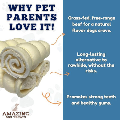 Amazing Dog Treats - Beef Cheek Rolls (6" Regular - 40 Pcs Bulk) - Safe Rawhide Alternative Dog Chew - Great for Power Chewers - Long Lasting Dog Chew - Retriever Rolls for Dogs…