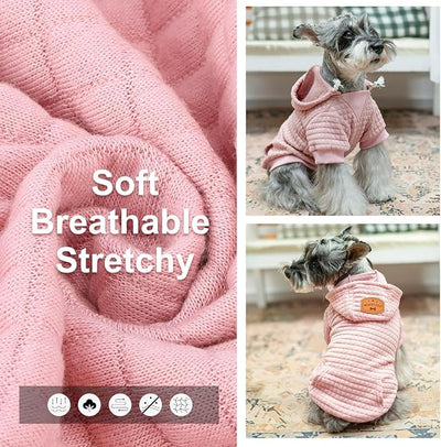 BEAUTYZOO Small Dog Hoodie Sweater with Pockets, Dog Clothes for Small Medium Dogs Boy Girl, Waffle-like Laminated Cotton Pet Coats with Hat and Leash Hole, All Weather Coat for Puppy Doggie Chihuahua