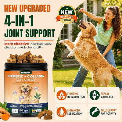 New Upgrade 4 in 1 Advanced Joint Supplement for Dogs Anti Inflammatory Pain Relief Joint Health Turmeric Collagen Hyaluronic Acid Pepper Cartilage Joint Lube All Dog Breeds Chicken 150 Chews