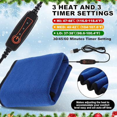 Tuanse 2 Pcs USB Heated Blanket 25"x 35" Heated Car Blanket 5V Portable USB Electric Throw 3 Heat Setting Electric Throw with Timer Temperature Controller for Car Winter Home Office(Navy,Shearling)