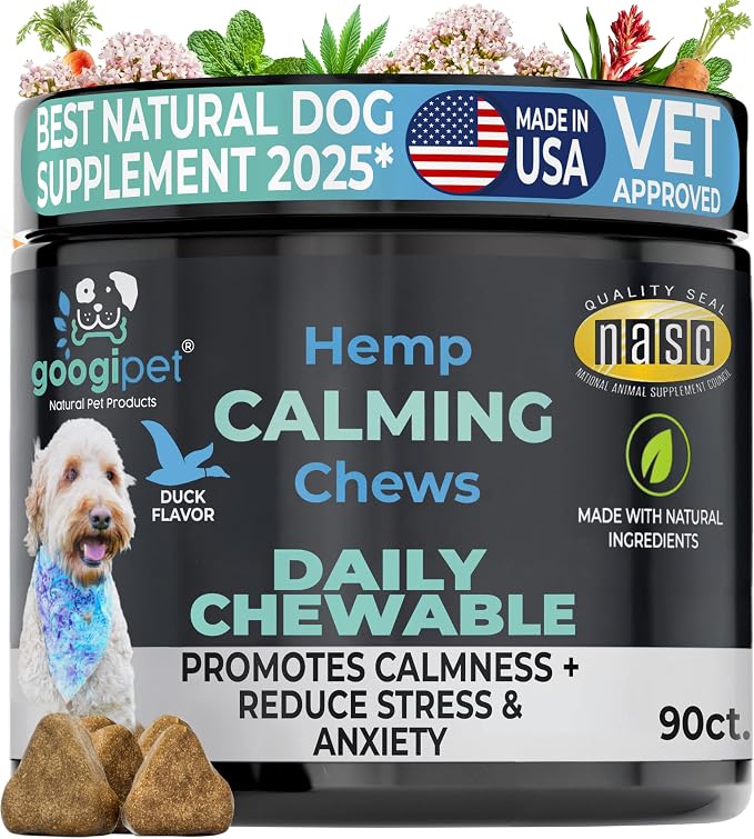 Daily Hemp Calming Chews for Dogs - Separation Anxiety Relief for Dogs, Non-Drowsy Dog Calming Chews Dog Anxiety Relief Treats with Valerian Root, & Hemp