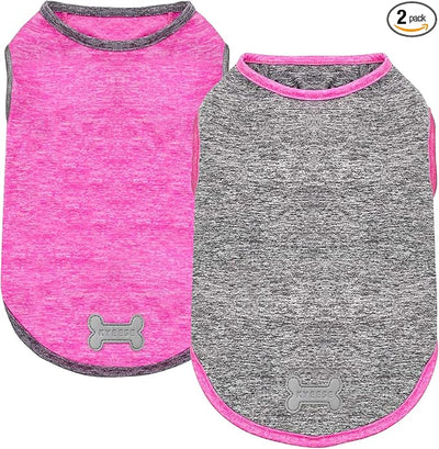 KYEESE 2Pack Dog Shirt, Lightweight Sun Protection Sleeveless Dog T Shirts for Small Dogs Girl, Breathable Pet Reflective Tank Top Summer Dogs Clothes for Outdoor Walking, Grey+Hotpink, M
