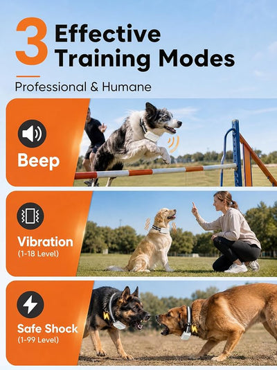 Dog Training Collar with Remote: 3300ft Dog Shock Collar, IP68 Waterproof E Collar with Light Strap, Beep Vibration & Shock Modes for Anti-Bark & Behavior Correction, Fits 15-120lbs Medium Large Dogs
