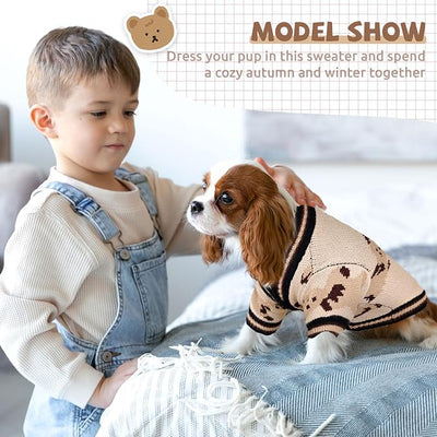 Small Dog Sweaters Cute Bear Knitted Dog Cardigans Clothes for Small Medium Dogs Soft Pet Puppy Cat Knitting Outfits Fall Winter Warm Boy Girl Dogs Knitwear Coat Apparel(Beige, Large)