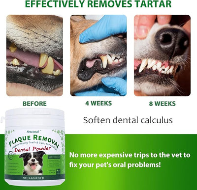 Petstoral Natural Dog Dental Powder, Dog Dental Care - Plaque Remover and Bad Breath Treatment, Healthy Gums & Fresh Breath for All Dogs and Cats 2 oz.