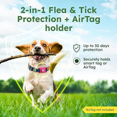 BugMD Paw Guardian Flea and Tick Prevention Pendant for Dogs with AirTag Holder, Plant-Powered Flea and Tick Control for Collars and Harnesses, (15.14 Grams) Pink