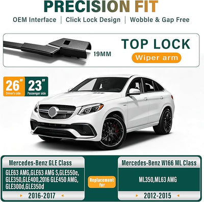 Windshield Wiper Blades Replacement for Mercedes-Benz GLE Class 2016-2017 W166 ML Class 2012-2015,Original Equipment Replacement Front Rear Wiper Blade Set - 26" 23" 12" (Set of 3)