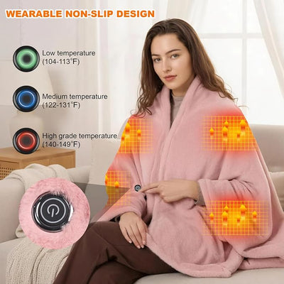 Heated Blanket Battery Operated with Fleece Lining 7.4V 16000mAh Battery 62" x 35" Heated Shawl Wraps for Women Men Cordless USB Outdoor Portable Electric Blanket 6 Heating Zones Rose