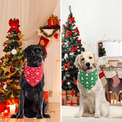 Christmas Dog Bandanas Large 2PCS, for Dog, Triangle Reversible Holiday Bandana for Boy Girl, Bibs Accessories for Medium Large Dogs Cats Pets
