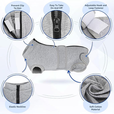 Lukovee Recovery Suit for Dogs - Zipper On Onesie for Female & Male Dogs, Abdominal Wounds Cone E-Collar Alternative, Prevent Licking - Spay Recovery Suit (Grey, XL)