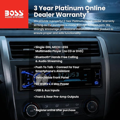 BOSS Audio Systems 632UAB Car Stereo - Single Din, Bluetooth, No CD DVD Player, AM/FM Radio Receiver, Wireless Remote Control, Aux in, USB