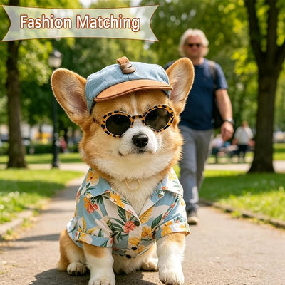 2 Pcs Pet Baseball Cap and Sunglasses, Dog Sun Hat with Ear Holes, Summer Adjustable Buckle Visor Caps for Cats, Small Medium Dogs (Brown, Medium)