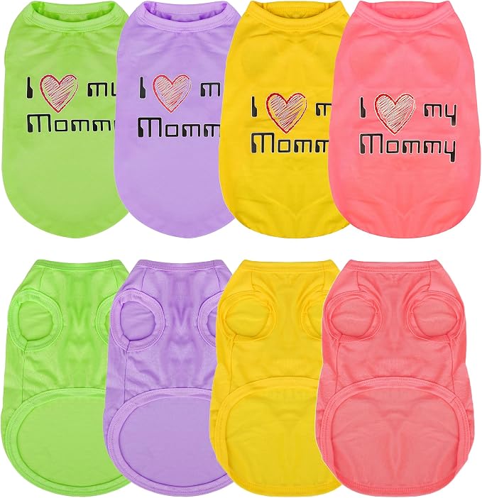 Expressive Pet Vest: 4PCS Sleeveless Dog Shirt with 'I Love My Mommy' Slogan, Ideal for Chihuahuas, Poodles, Yorkies, and More - Adorable Design, Ultimate Comfort, Easy Maintenance! Small