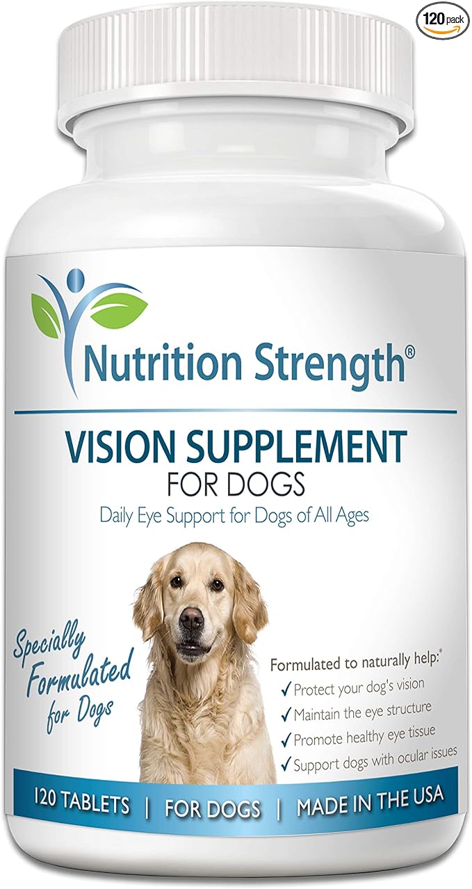 Eye Care for Dogs Daily Vision Supplement with Lutein, Zeaxanthin, Astaxanthin, CoQ10, Bilberry Antioxidants, Vitamin C, Vitamin E Support for Dog Eye Problems, 120 Chewable Tablets