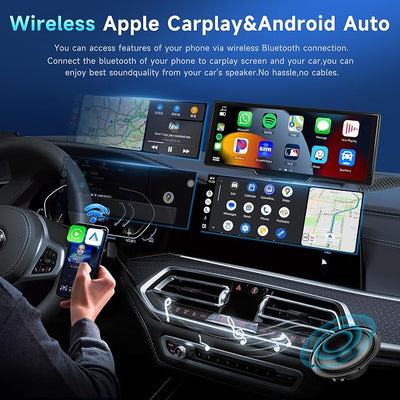 Podofo 10.26" Touchscreen Wireless Carplay Portable Car Stereo Android Auto, Car Play Navigation, Voice Control, Bluetooth/AUX/FM, Car Radio Receiver