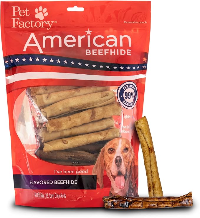 American Beefhide 5" Chip Rolls Dog Chew Treats - Beef & Chicken Flavor, 50 Count/1 Pack