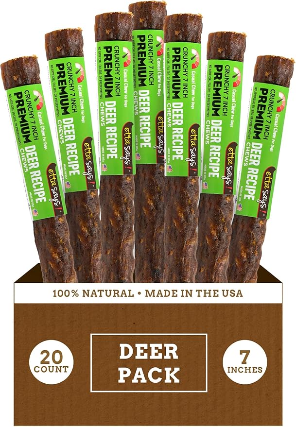 Premium Crunchy 7" Deer Dog Chews - Grain-Free Dog Treats, Good for Teeth, Easy to Digest - Made in The USA (20 Count Pack of 1)